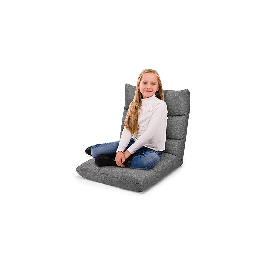 GIANTEX Folding Floor Chair with Back Support, 14 Adjustable Position, Padded Sleeper Bed, Couch Recliner, Floor Gaming Chair for Adults Meditation Living Room Bedroom, Black