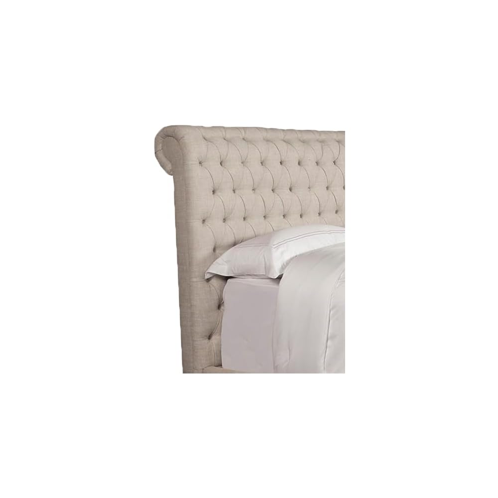 Pemberly Row Traditional Upholstered King Bed, Crepe Beige Finish, Kiln-Dried Hardwood Frame, Button-Tufted Headboard and Footboard, Solid Wood Legs, Chesterfield Sleigh Style, Bedroom Furniture