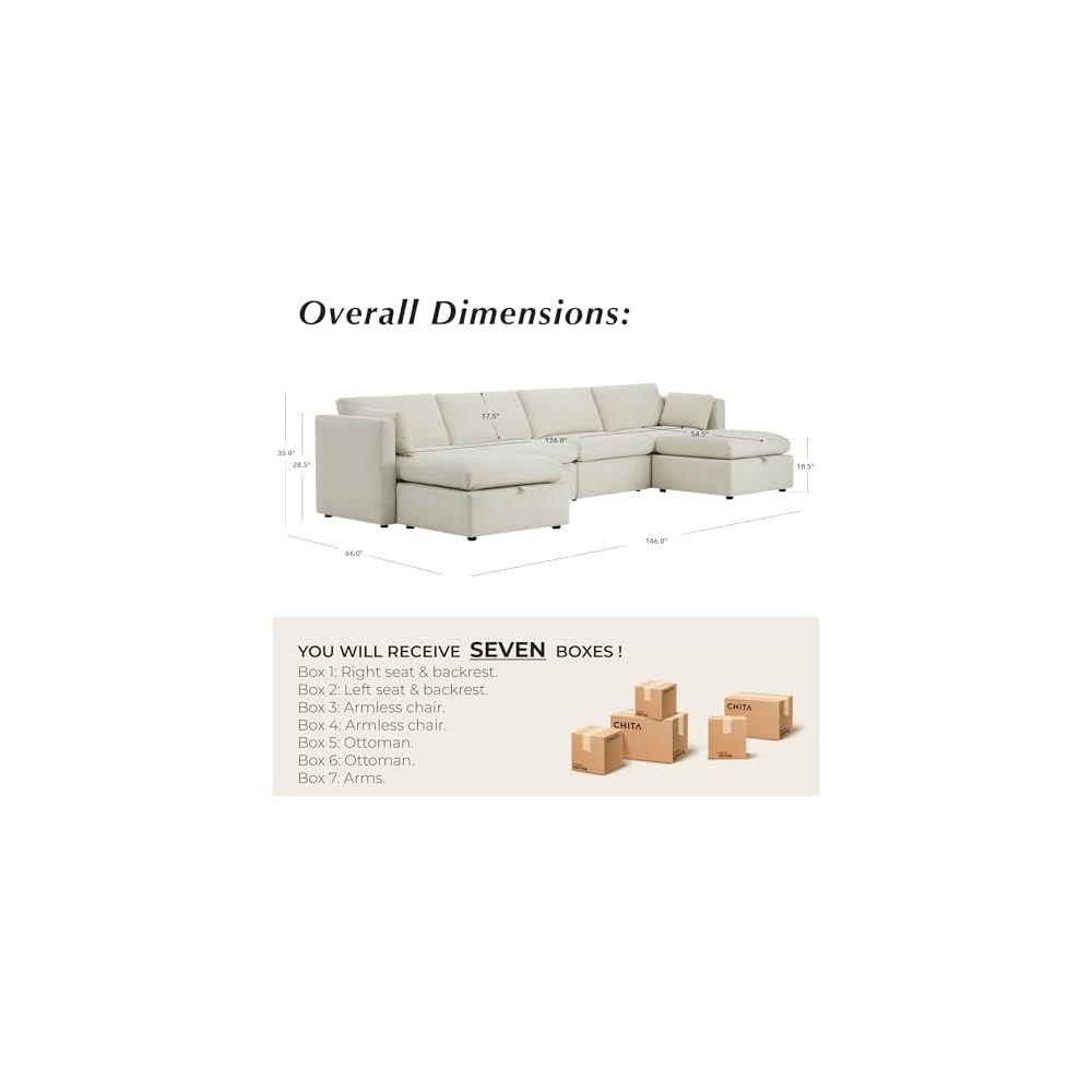 CHITA 146" Modular Sectional Sofa, 6 Seat Modular Couch, Linen