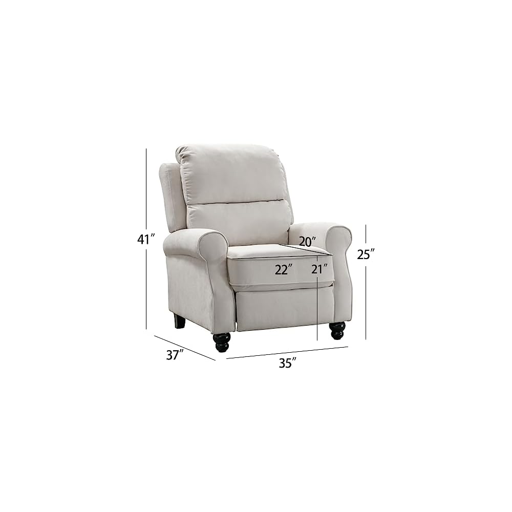 IOMOR Push Back Recliner Chair, Fabric Armchair Overstuffed Pushback Recliner, Heavy Duty Single Sofa Chair with Padded Seat Solid Wood Legs for Living Room (White)
