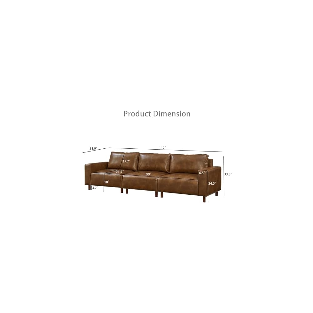 Faux Leather Sectional Couch Set with Solid Wood Legs, Mid-Century Modern Modular 3-seat Sofa & Loveseat, Comfort Upholstered PU Couch Set for Living Room Office, Easy to Assemble, Brown