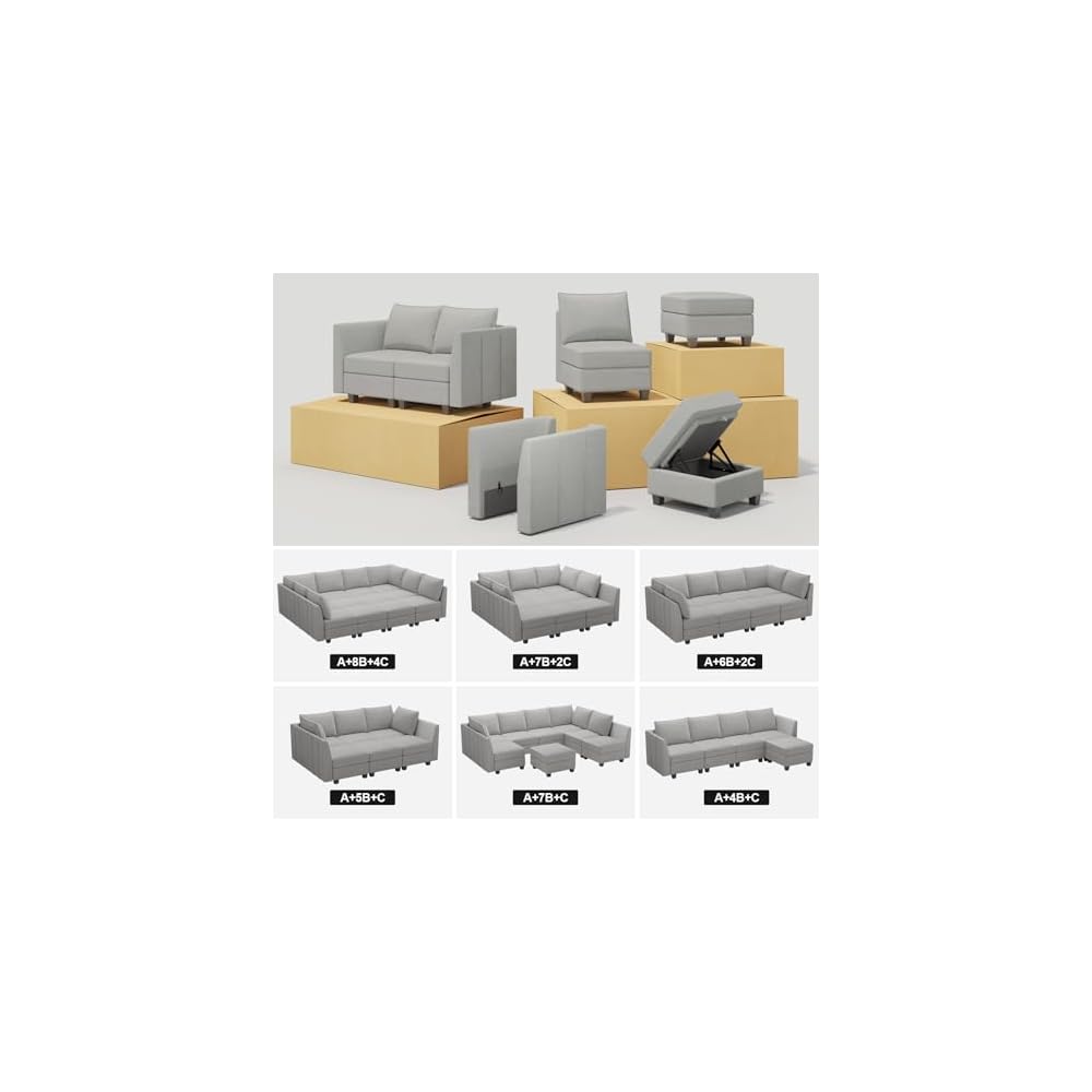 Belffin Modular Sectional Sofa Armrest Module for Chenille Modular Couch, Pair of Armrests, Light Grey