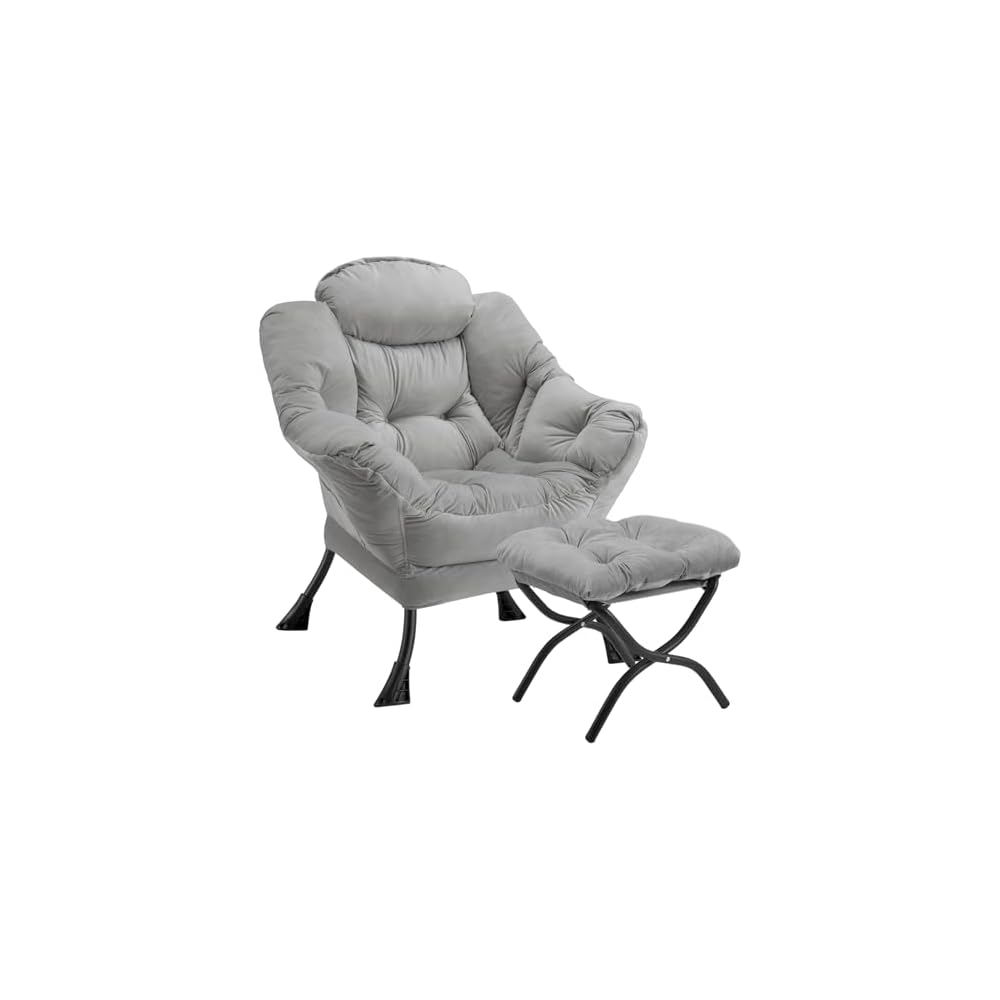 Lazy Chair with Folding Ottoman Modern Large Accent Chair,Contemporary Lounge Leisure Sofa Chair with Armrests Upholstered Sofa Armchair Reading Chair for Bedroom,Dorm & Office (Beige-f)