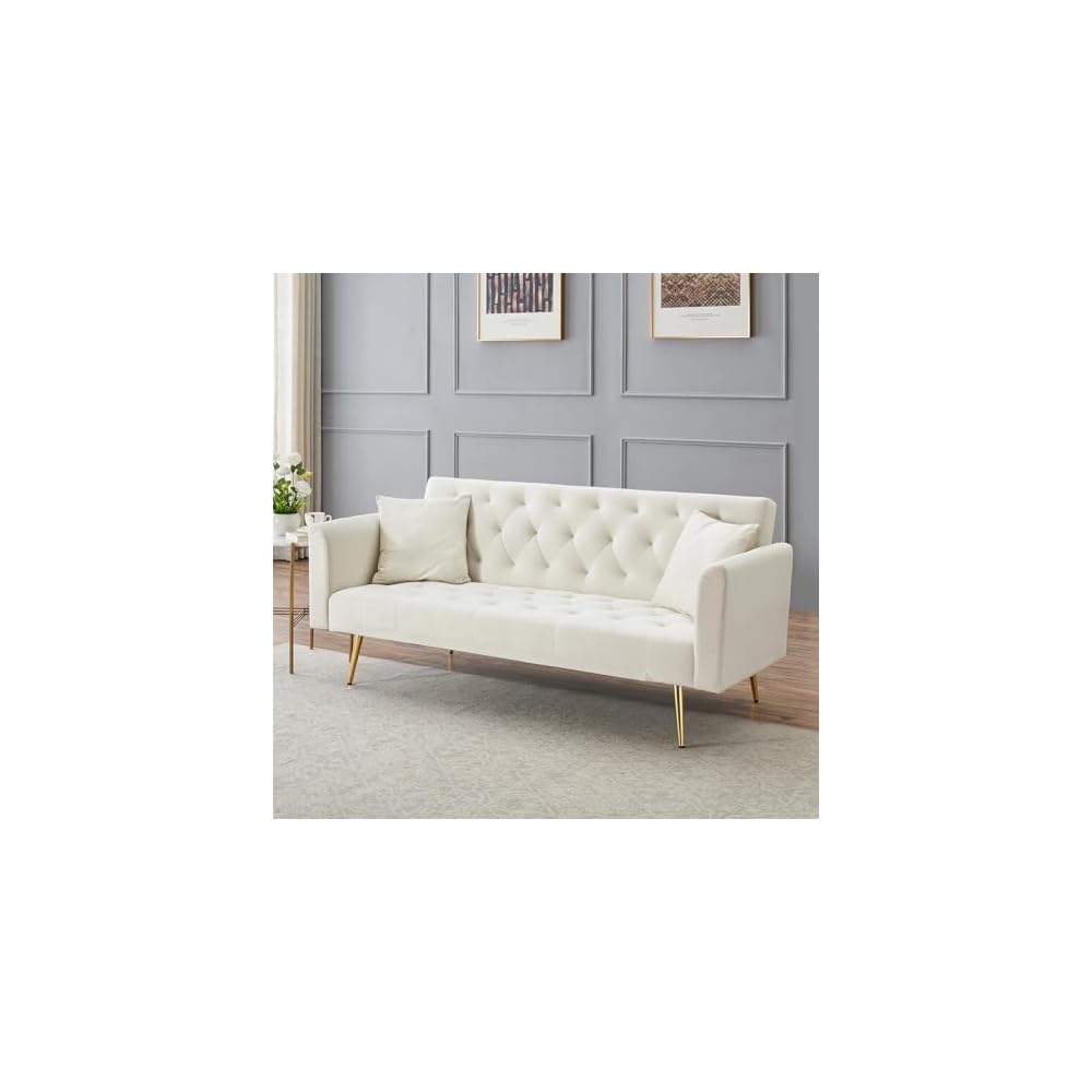 71" Modern Velvet Sofa Bed Futon, Convertible Sleeper Couch, Adj. Backrest