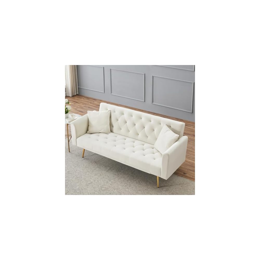 71" Modern Velvet Sofa Bed Futon, Convertible Sleeper Couch, Adj. Backrest