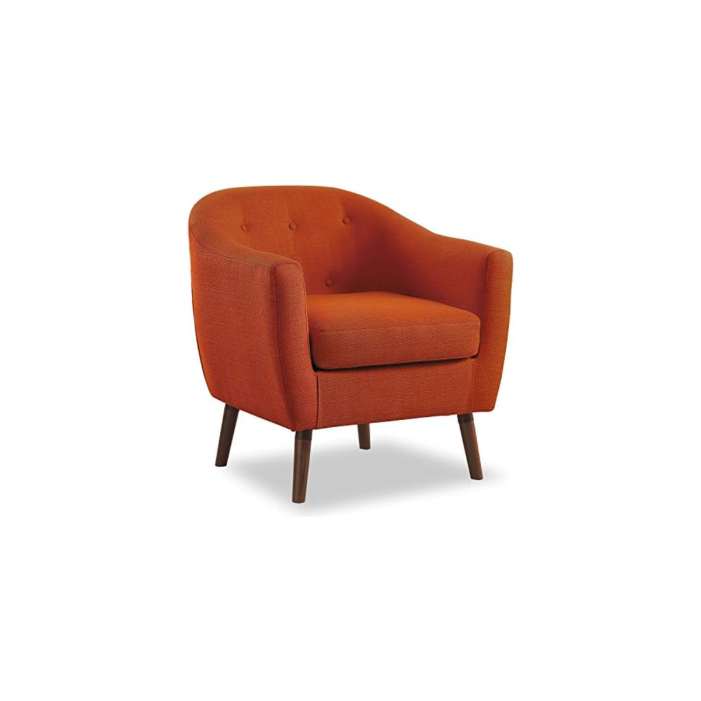 Homelegance Lucille Modern Accent Chair, Upholstered Reading Chair with Button-Tufted Back, Sloped Arms, Removable Seat Cushion Cover and Espresso Wood Legs, for Living Room, Bedroom or Office, Orange