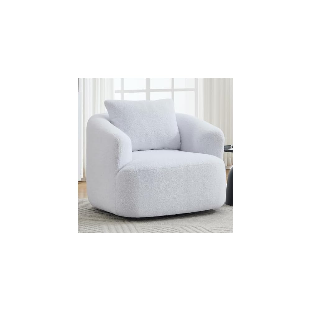 360° Swivel Round Accent Chair with Soft Pillow, Comfy Teddy Fleece Upholstered Barrel Chair, No Assembly Single Sofa for Living Room, Bedroom, Apartment (Antique Dark Grey)