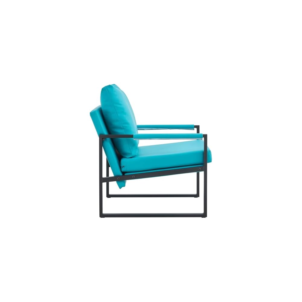 Upholstered Armchair, Modern Accent PU Leather Chair, Living Room Chairs with Golden Metal Legs and Soft Padded, Sofa Chairs for Home Office/Bedroom/Dining Room Cyan