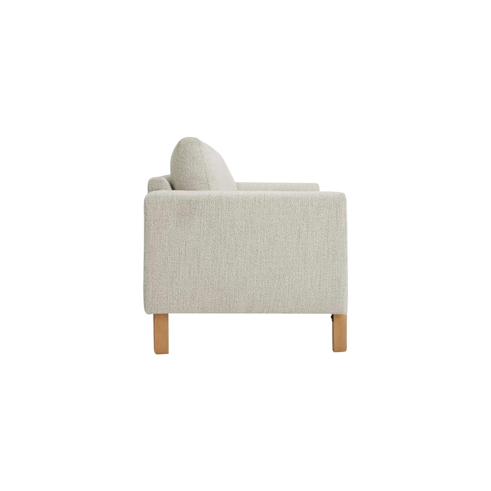 Modway Hawken 54 Inch Boucle Loveseat in Parchment Beech with Wood Legs – Mid-Century Modern Small Space 2-Seater Sofa for Living Room, Bedroom, or Office Lounge