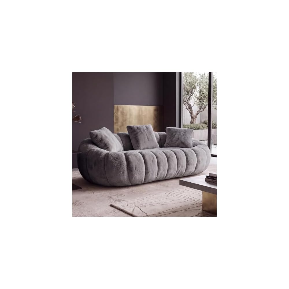 KEIKI 75.5" Oversized Cloud Couch Loveseat, Floral Shaped Faux Fur Sofa with Deep Seat and High Density Foam Filling, Modern Boneless Lounge Sofa No Assembly Required for Bedroom, Studio, Living Room