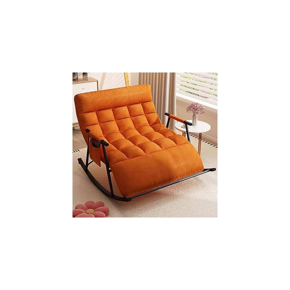 Cozy Modern Rocking Chair with Soft Cushion for Living Room, Bedroom & Outdoor - Zero Gravity Lounge Chair with Armrests (Off White, Black Legs)