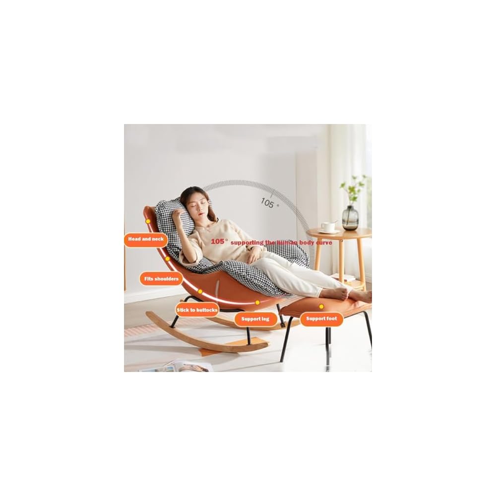 Leisure Sofa Rocking Chair and Footstool, Modern Armless Chair Recliner Chair,Sofa Chair for Bedroom,Balcony, Comfortable  Chair with Seat Cushion (Color : /Orange C, Size : W
