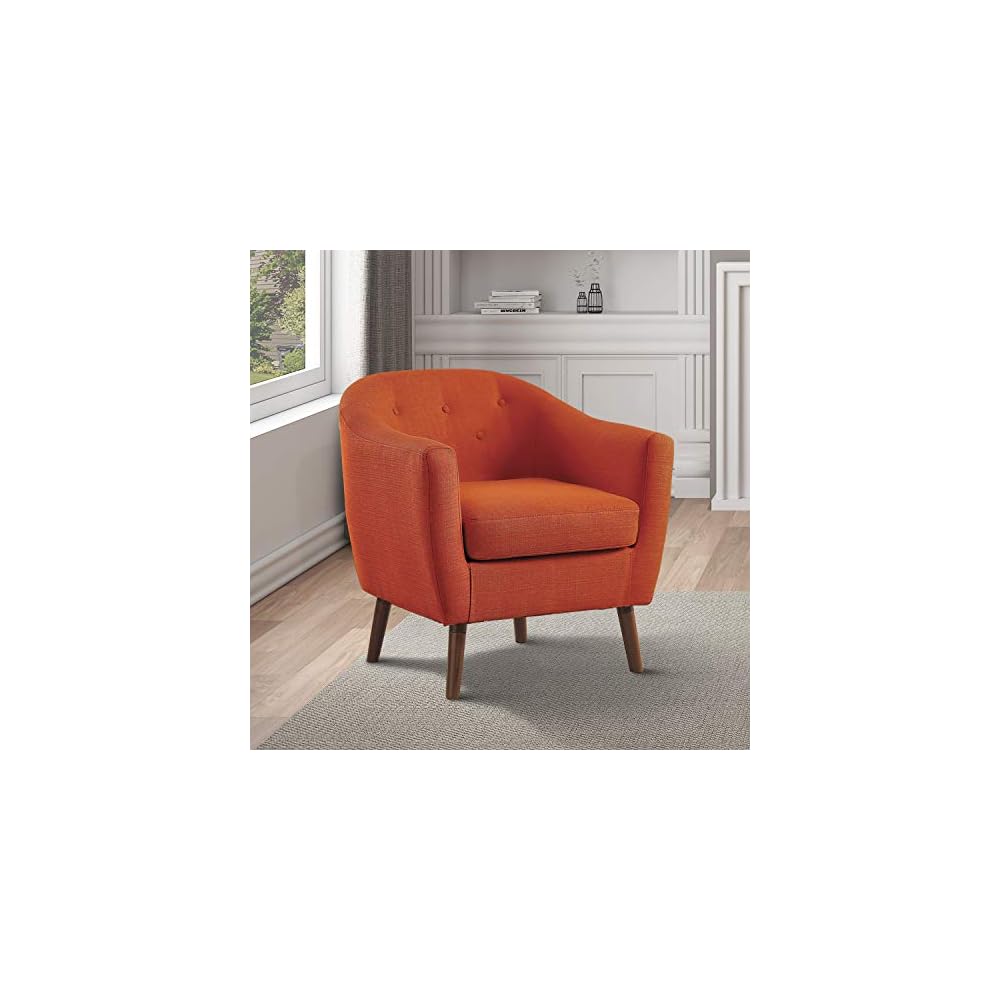 Homelegance Lucille Modern Accent Chair, Upholstered Reading Chair with Button-Tufted Back, Sloped Arms, Removable Seat Cushion Cover and Espresso Wood Legs, for Living Room, Bedroom or Office, Orange