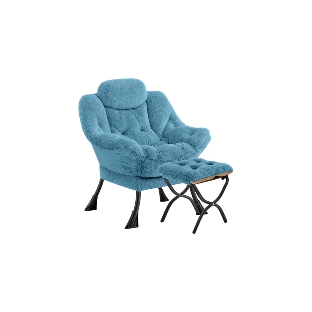 Lazy Chair with Folding Ottoman Modern Large Accent Chair,Contemporary Lounge Leisure Sofa Chair with Armrests Upholstered Sofa Armchair Reading Chair for Bedroom,Dorm & Office (Beige-f)