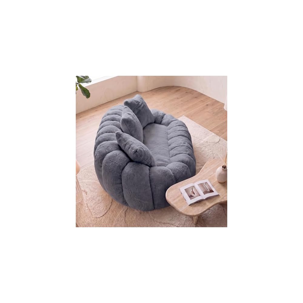 KEIKI 75.5" Oversized Cloud Couch Loveseat, Floral Shaped Faux Fur Sofa with Deep Seat and High Density Foam Filling, Modern Boneless Lounge Sofa No Assembly Required for Bedroom, Studio, Living Room