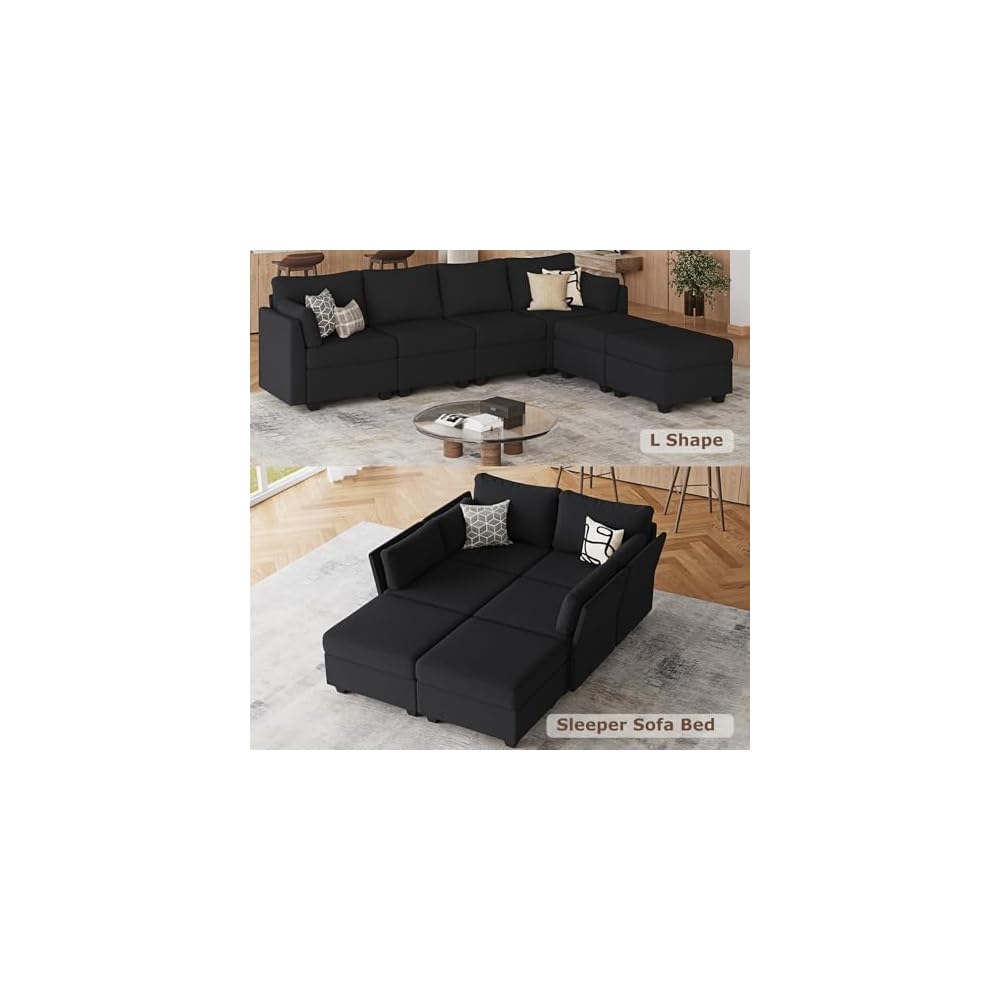 Huatean Home 114.17" Modular Sectional Sofa, 6 Seat Sectional Couches with Storage, Memory Foam, Convertible Modular Couch for Living Room, U Shaped Comfy Modular Sofa with Chaise, Black