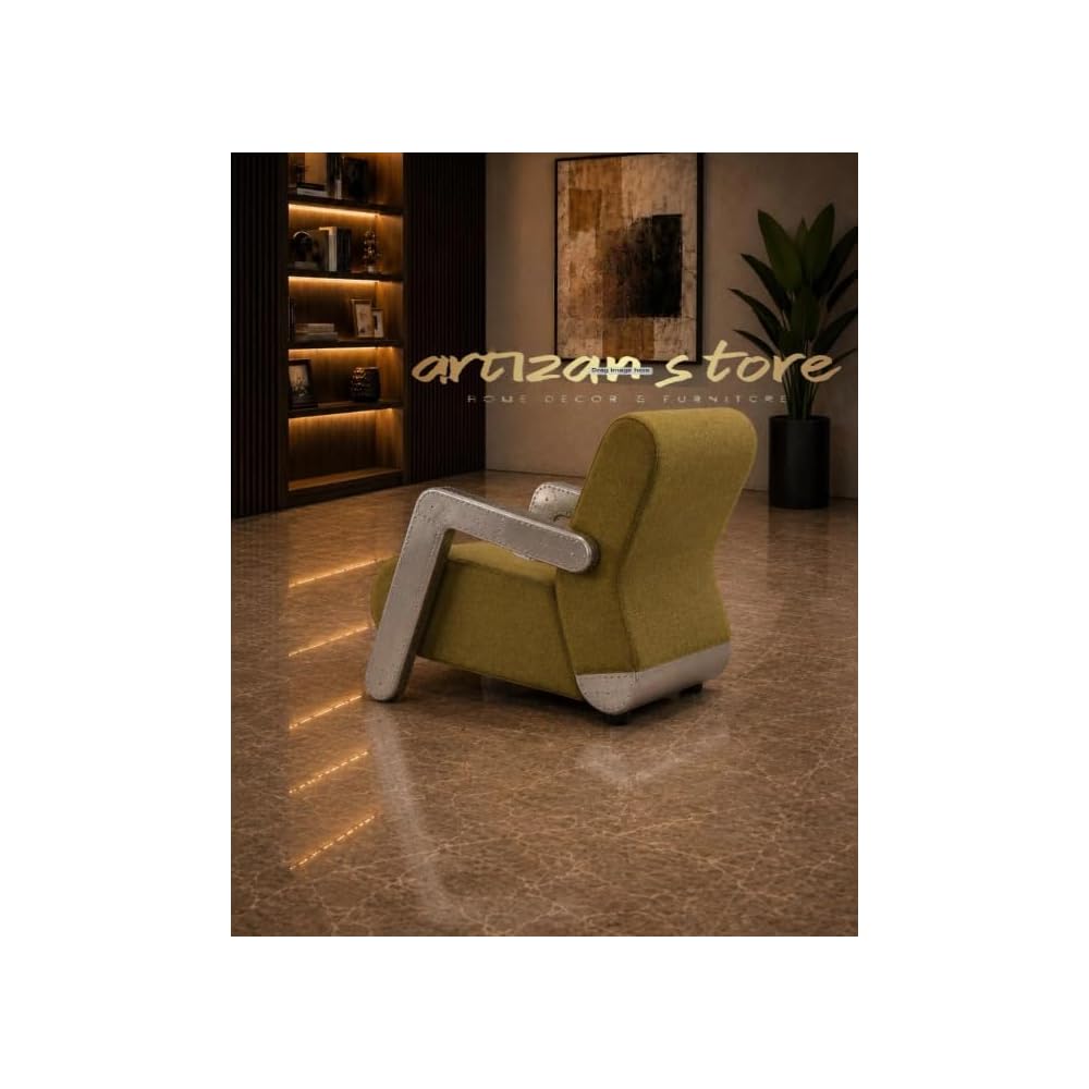 ARTIZANSTORE Aviator Accent Chair | Aircraft Aluminum Lounge Armchair | Industrial Sofa Aviator Accent Chair,