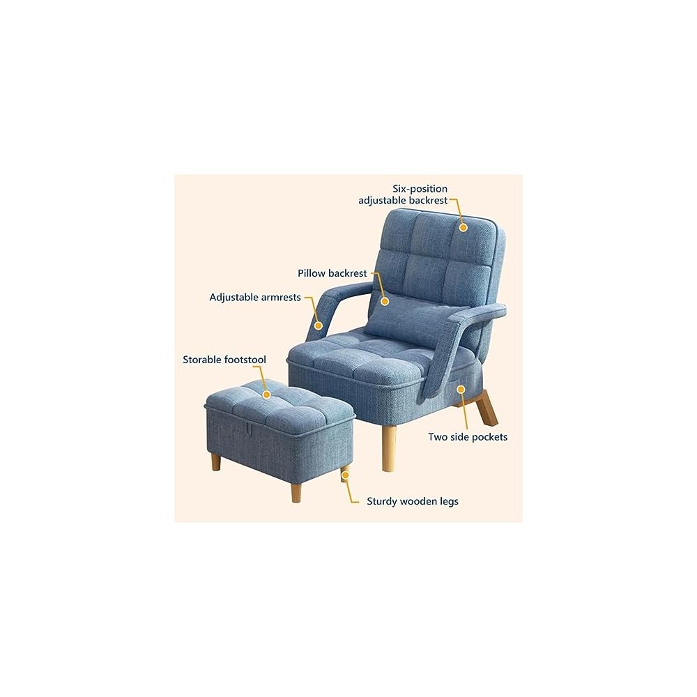 Modern Armchair with Soft Cushion and Ottoman Recliner Chair for Bedroom or Living Room Lounge Seat with Pillow Wood Legs Dark Grey