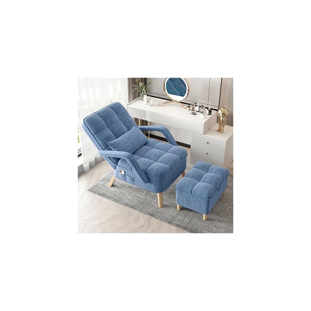 Modern Armchair with Soft Cushion and Ottoman Recliner Chair for Bedroom or Living Room Lounge Seat with Pillow Wood Legs Dark Grey