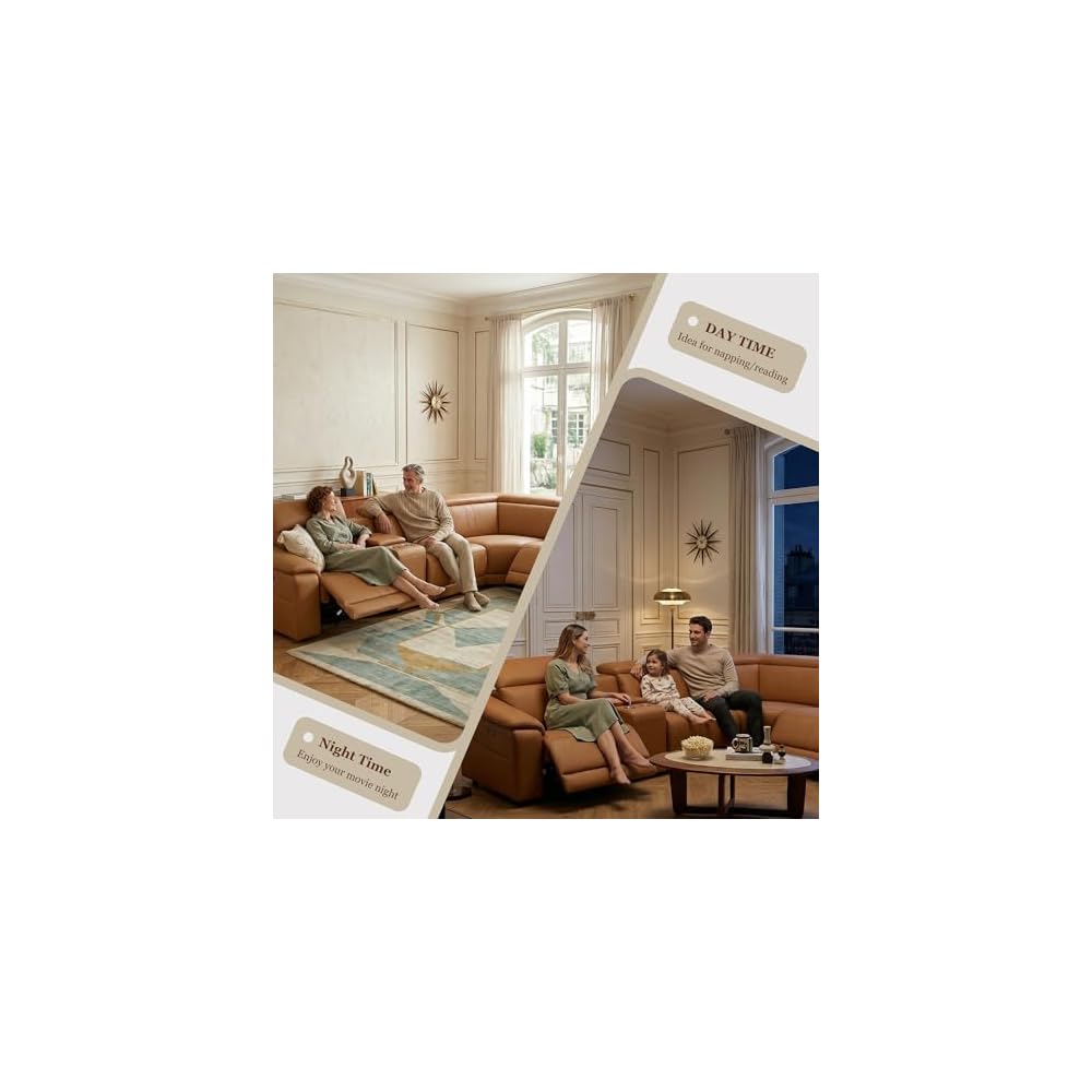 Leather Power Reclining Sectional Sofa with USB Ports for Living Room
