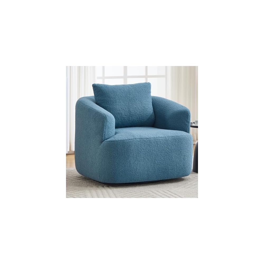 360° Swivel Round Accent Chair with Soft Pillow, Comfy Teddy Fleece Upholstered Barrel Chair, No Assembly Single Sofa for Living Room, Bedroom, Apartment (Antique Dark Grey)