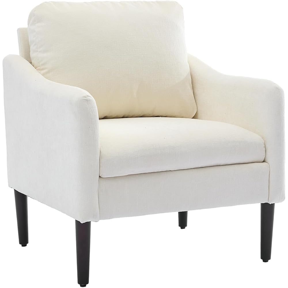 Mid-Century Modern Side Chair, Chenille Fabric Curved Armchair for Adults, Comfy Reading Chair, Modern Cloud Single Sofa Accent Chair for Bedroom, Living Room, Office & Waiting Room, Beige