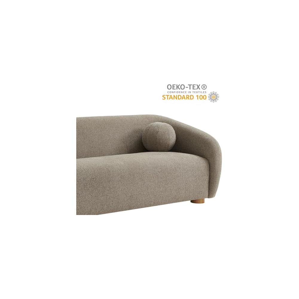 Modway Holland 85 Inch Minimalist Curved Back Sofa in Taupe – Chenille Fabric Sofa with Ball Throw Pillows and Wood Feet – Modern 3-Seater Couch for Living Room