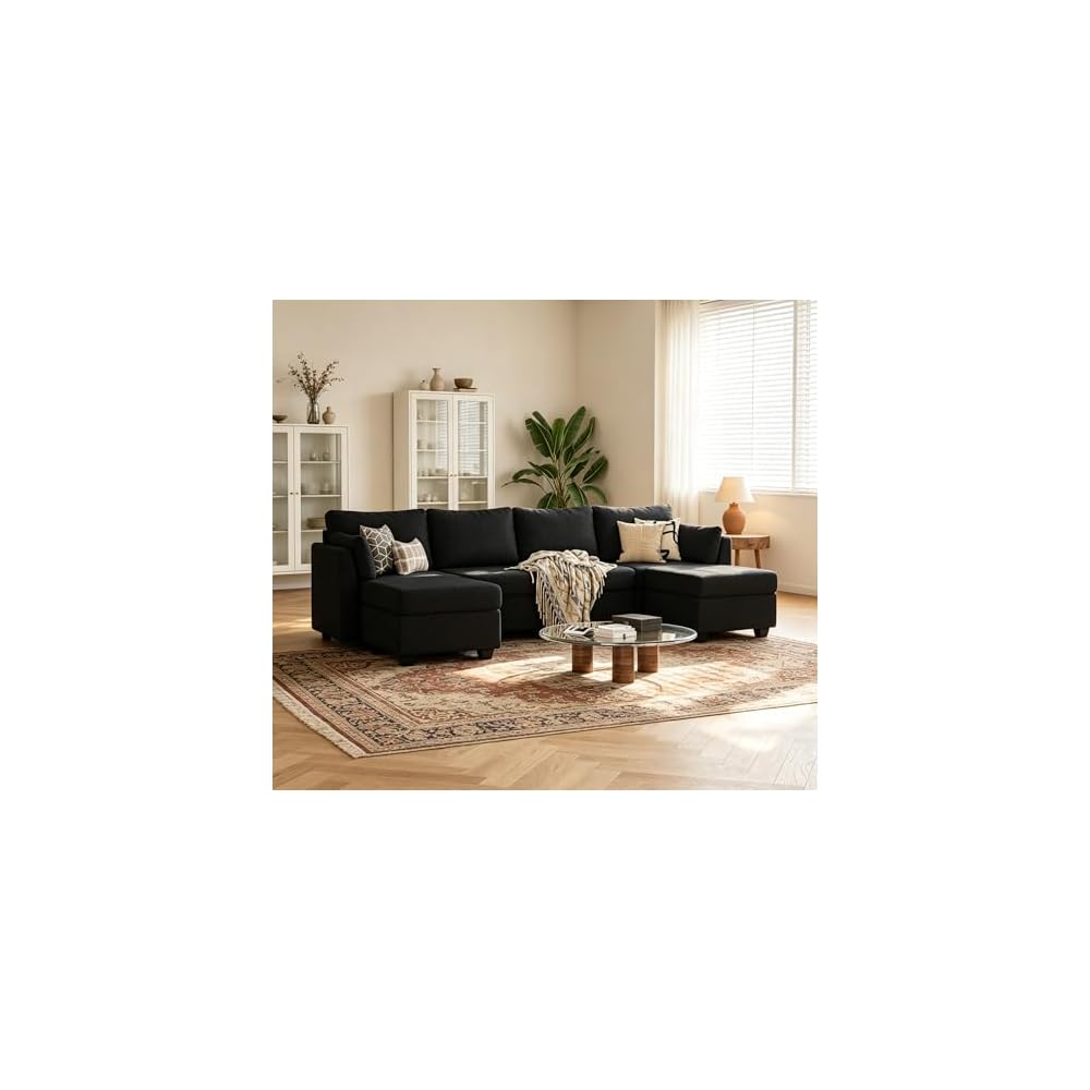 Huatean Home 114.17" Modular Sectional Sofa, 6 Seat Sectional Couches with Storage, Memory Foam, Convertible Modular Couch for Living Room, U Shaped Comfy Modular Sofa with Chaise, Black