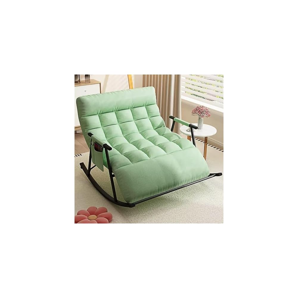 Cozy Modern Rocking Chair with Soft Cushion for Living Room, Bedroom & Outdoor - Zero Gravity Lounge Chair with Armrests (Off White, Black Legs)