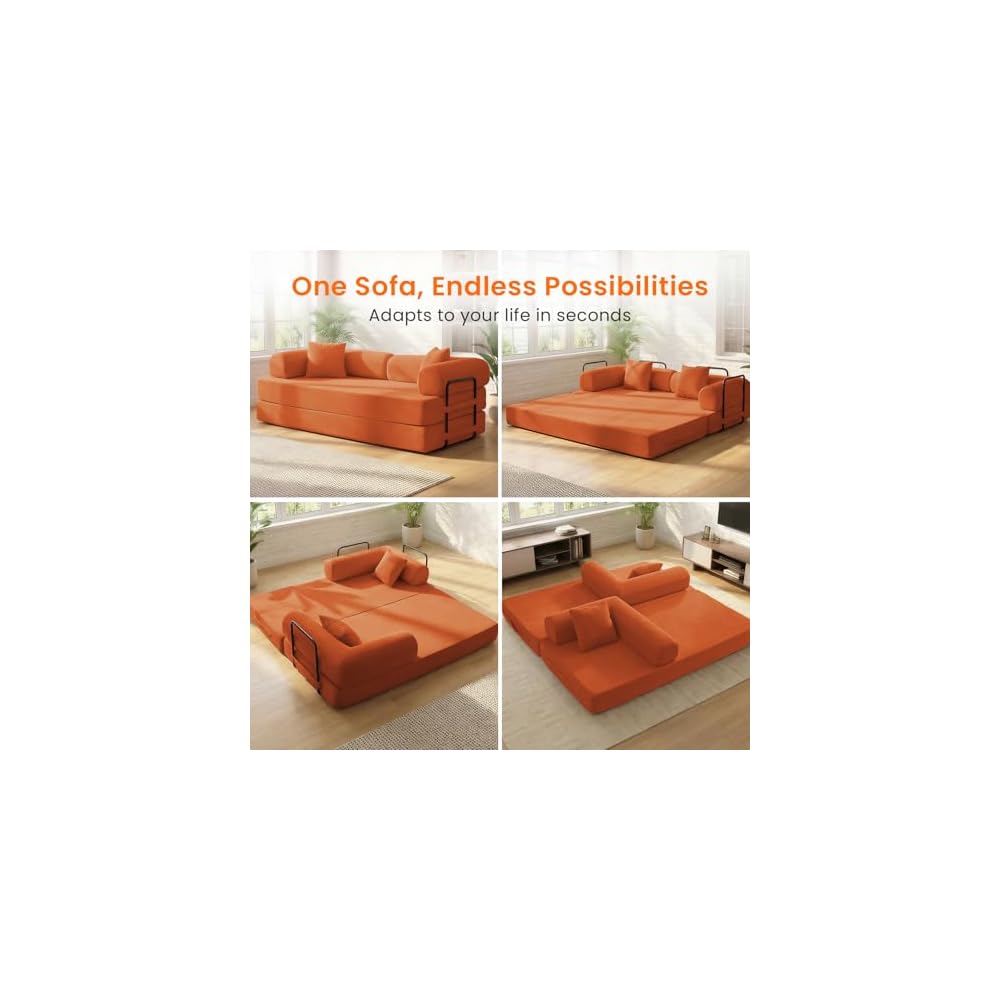 ijuicy 4-in-1 King Convertible Floor Sofa Bed,Modular Sleeper Sofa/-Orange