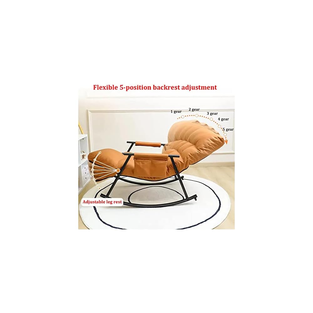 Living Room Reclining Rocking Chair,Modern Armchair,Indoor Relaxing Chair with Side Pocket, Steel Frame Anti-tilt Design,Soft Sleeper Chair (Color : Orange)