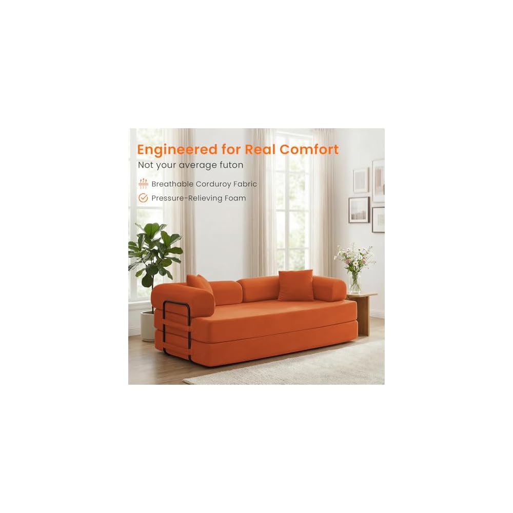 ijuicy 4-in-1 King Convertible Floor Sofa Bed,Modular Sleeper Sofa/-Orange