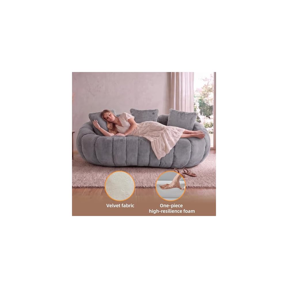 KEIKI 75.5" Oversized Cloud Couch Loveseat, Floral Shaped Faux Fur Sofa with Deep Seat and High Density Foam Filling, Modern Boneless Lounge Sofa No Assembly Required for Bedroom, Studio, Living Room