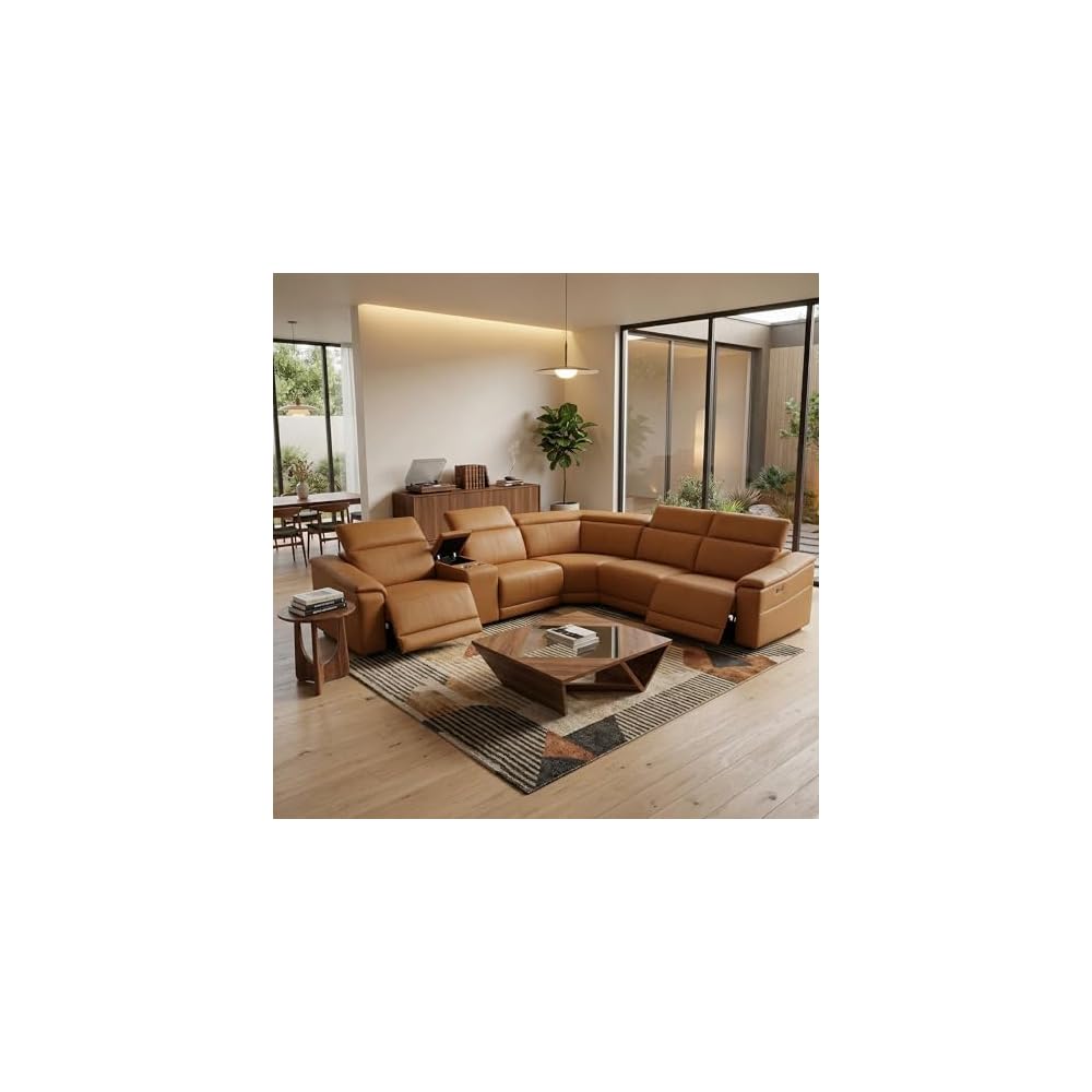 Leather Power Reclining Sectional Sofa with USB Ports for Living Room