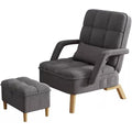Modern Armchair with Soft Cushion and Ottoman Recliner Chair for Bedroom or Living Room Lounge Seat with Pillow Wood Legs Dark Grey