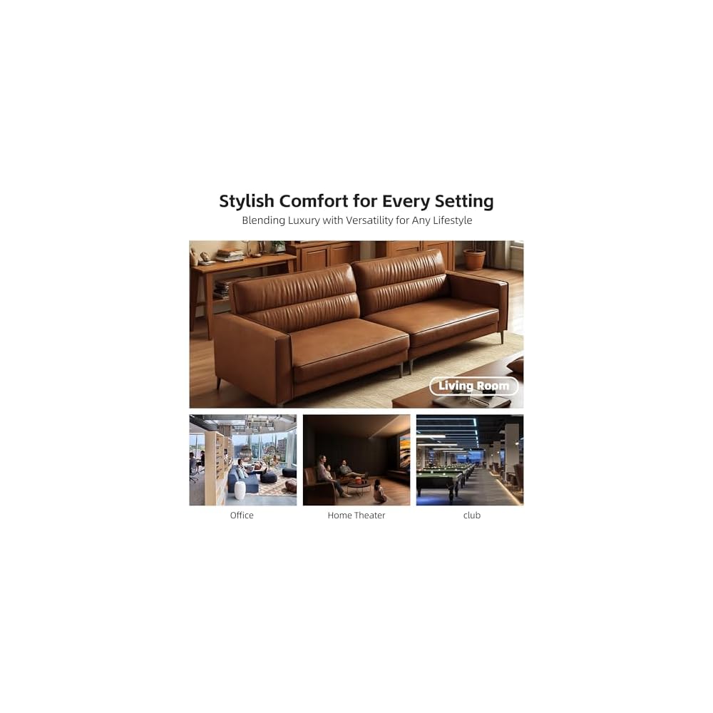 86.61" Brown Mid‑Century 3‑Seater Upholstered Sofa Metal Legs