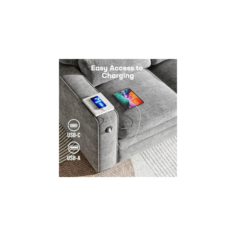 Marsail Pull Out Sofa Bed, Full Size Sleeper Sofa with Memory Foam Mattress, 2 USB Charging and Removable Covers, Loveseat for Living Room, Apartment, Supports 600 LBS, Chenille Fabric, Grey