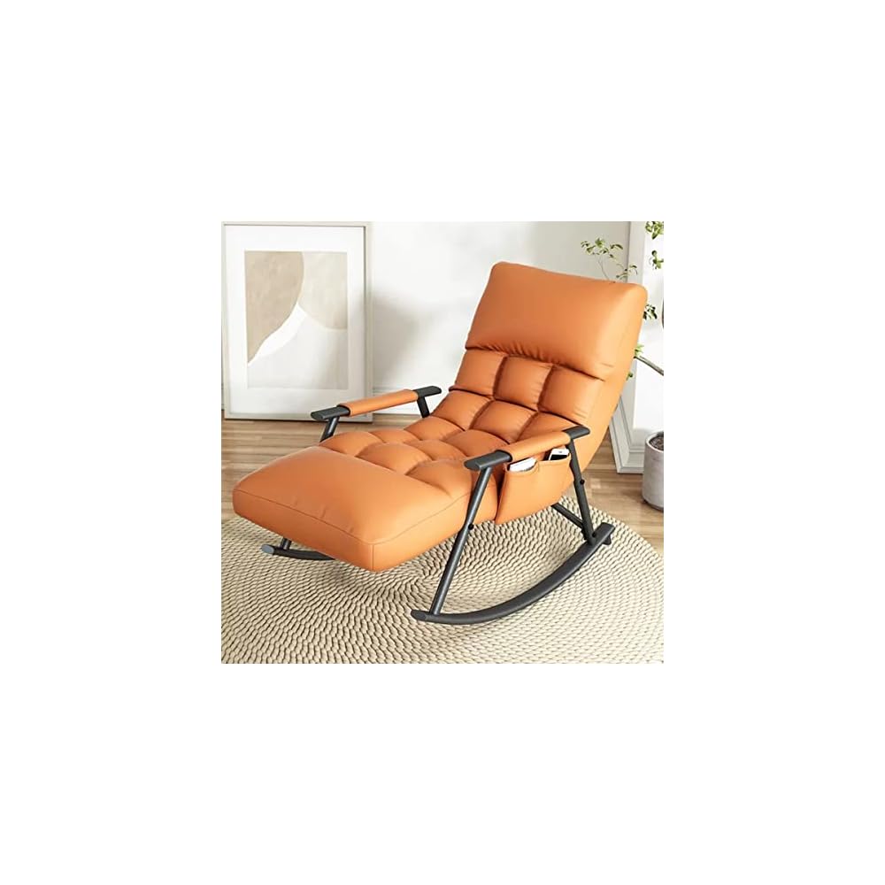 Living Room Reclining Rocking Chair,Modern Armchair,Indoor Relaxing Chair with Side Pocket, Steel Frame Anti-tilt Design,Soft Sleeper Chair (Color : Orange)