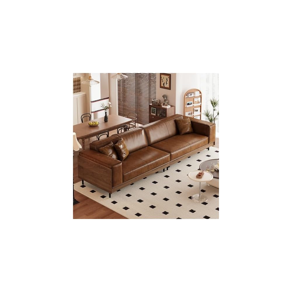 110.24" 4-Seater Modern Oversized Leather Sofa for Living Room, Brown
