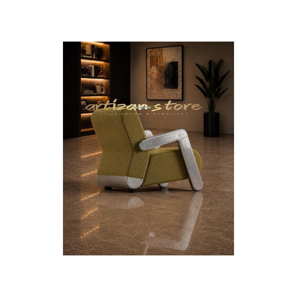 ARTIZANSTORE Aviator Accent Chair | Aircraft Aluminum Lounge Armchair | Industrial Sofa Aviator Accent Chair,