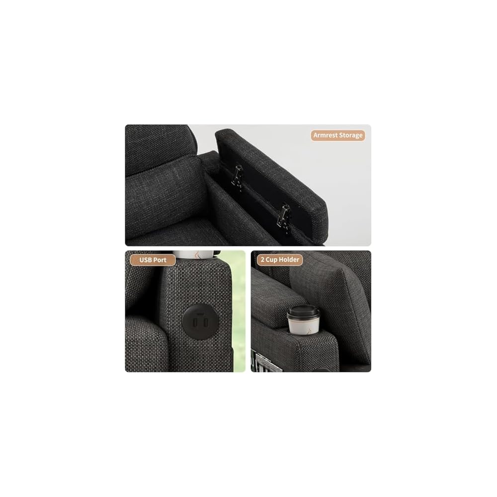 L-Shaped Sectional Sofa with Storage, Reversible Sleeper Sofa Couch with Chaise, Soft Fabric Upholstered Modular Couch with Cup Holder & Side Pockets, 1000lbs Capacity for Living Room (Black, 3-Seat)