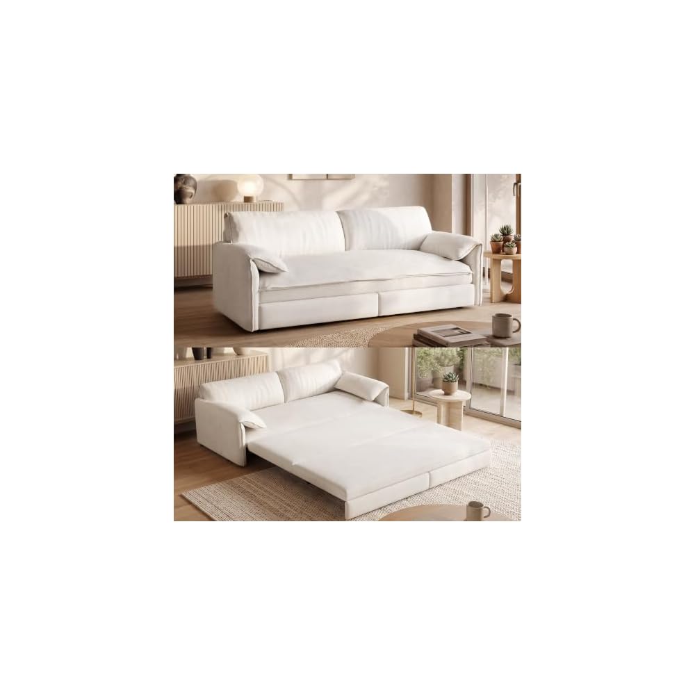 66”Convertible Queen Sofa Bed, 3-in-1 Pull Out Couch, White