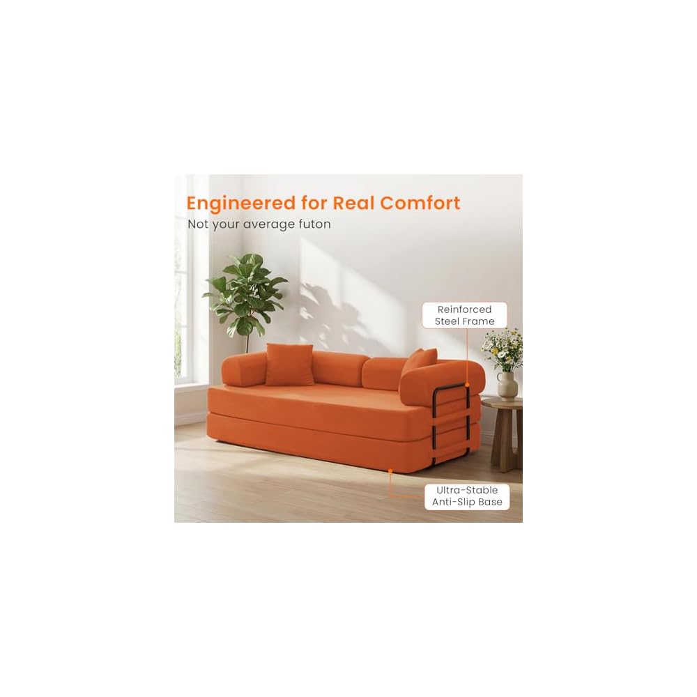ijuicy 4-in-1 King Convertible Floor Sofa Bed,Modular Sleeper Sofa/-Orange