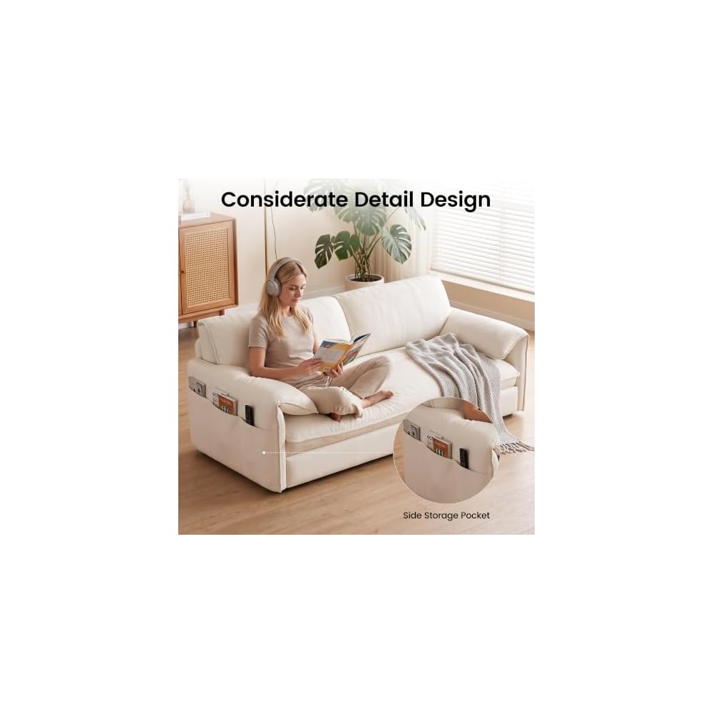 66”Convertible Queen Sofa Bed, 3-in-1 Pull Out Couch, White