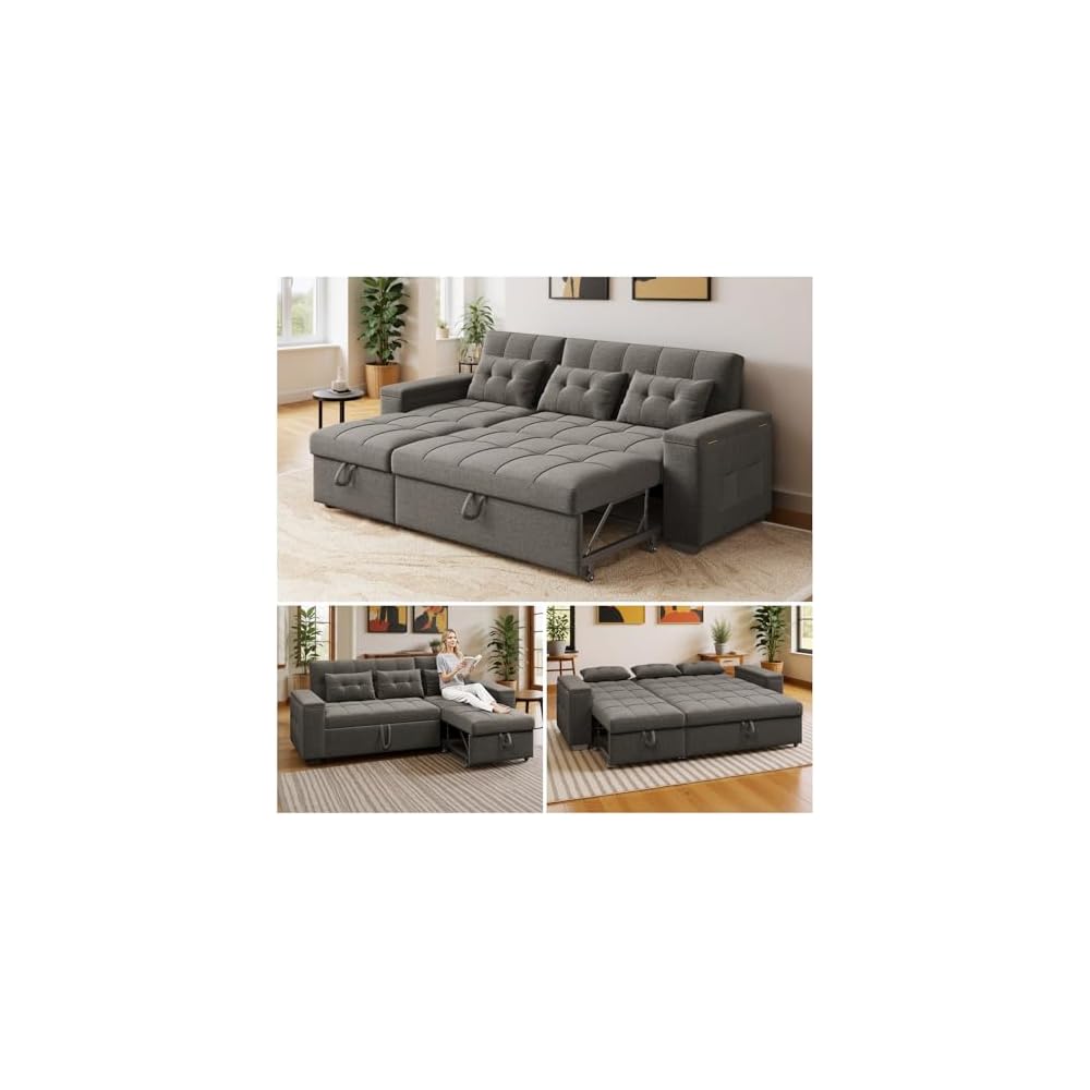 Ahomly 87" Convertible Sofa Bed, Pull Out Couch for Small Spaces, Dark Gray