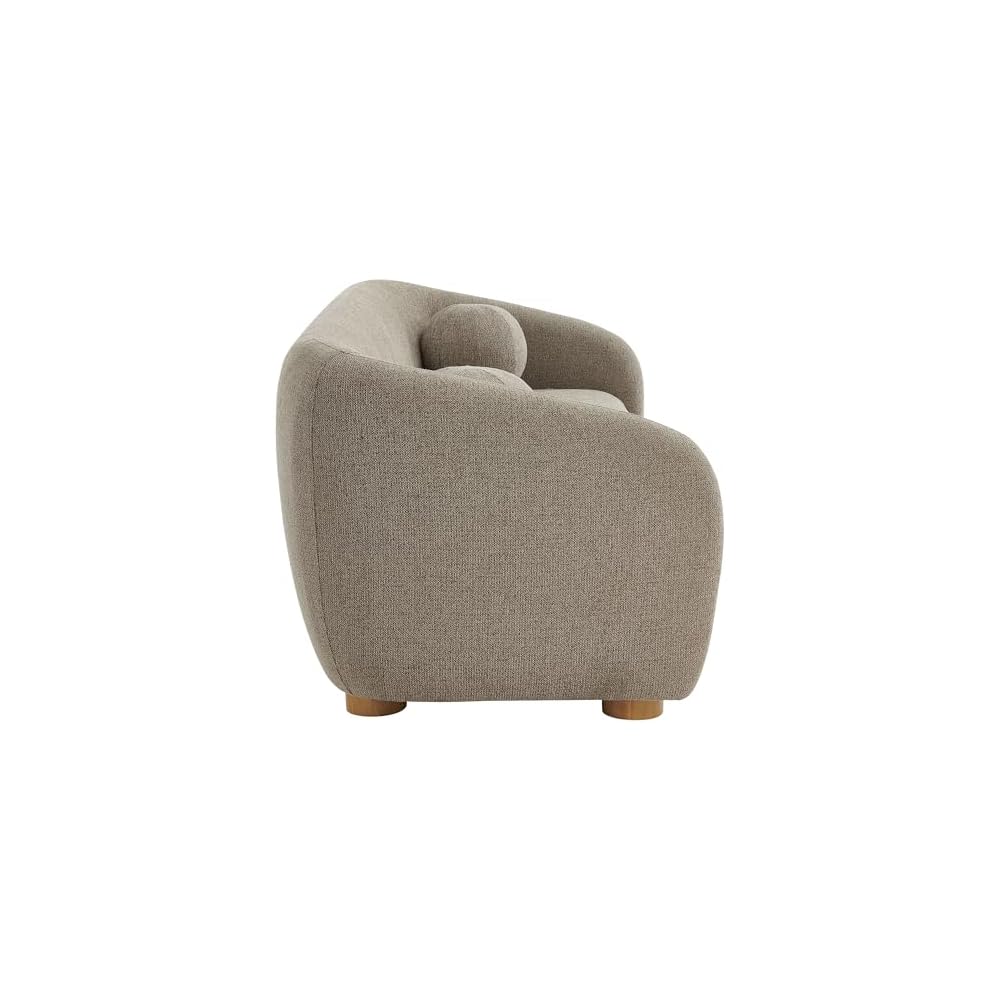 Modway Holland 85 Inch Minimalist Curved Back Sofa in Taupe – Chenille Fabric Sofa with Ball Throw Pillows and Wood Feet – Modern 3-Seater Couch for Living Room