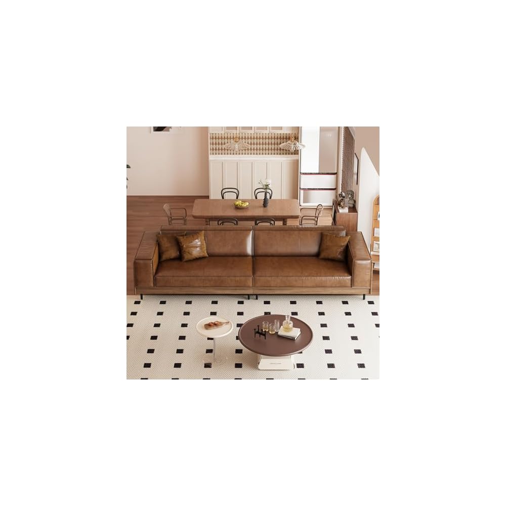 110.24" 4-Seater Modern Oversized Leather Sofa for Living Room, Brown