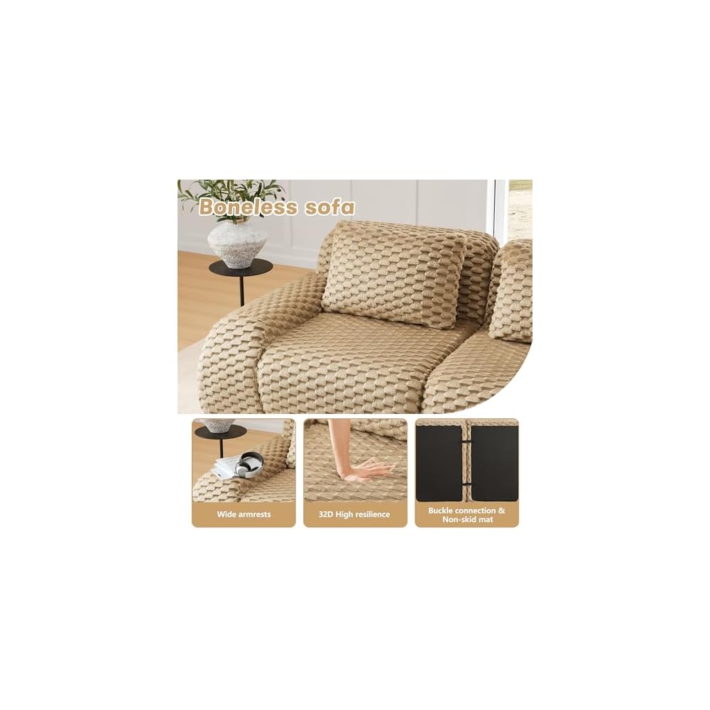 Modular Sectional Sofa, Flannelette Fabric Couch (Light Camel, 2 Seat Sofa)