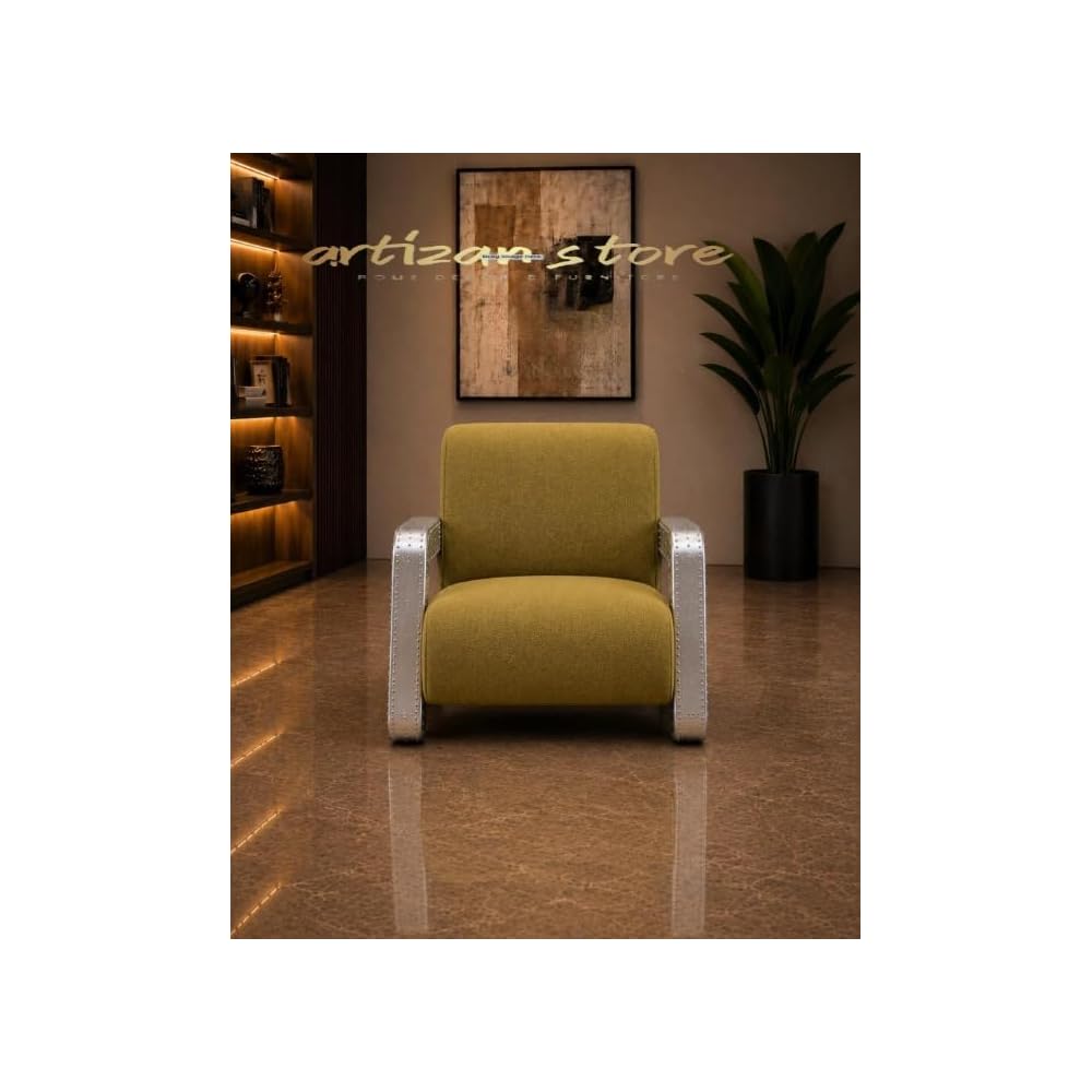ARTIZANSTORE Aviator Accent Chair | Aircraft Aluminum Lounge Armchair | Industrial Sofa Aviator Accent Chair,