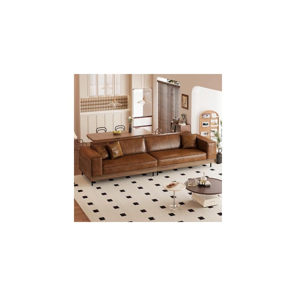 110.24" 4-Seater Modern Oversized Leather Sofa for Living Room, Brown